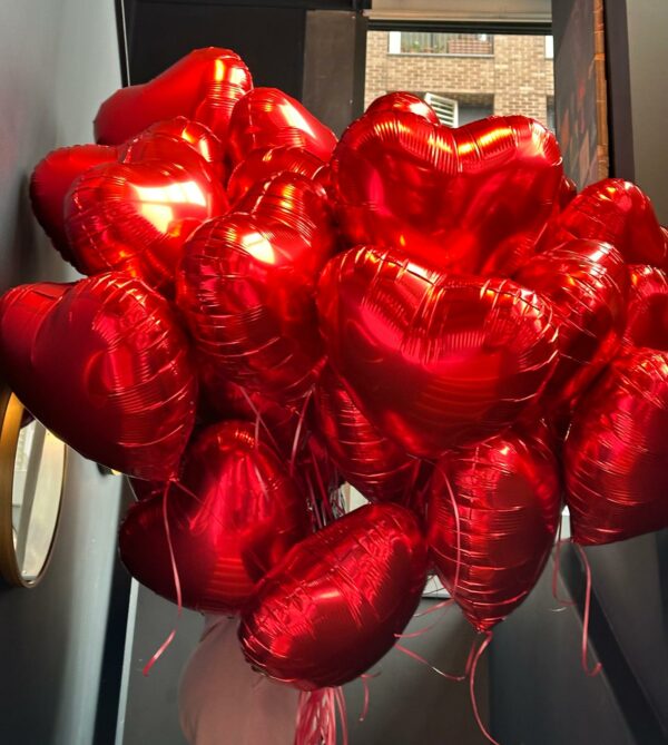 RED FOIL HEART CEILING BALLOONS